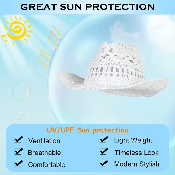 3442 Men & Women\'s Summer Cowboy Cowgirl Straw Hat Hollow Out Style Roll Up main image 5